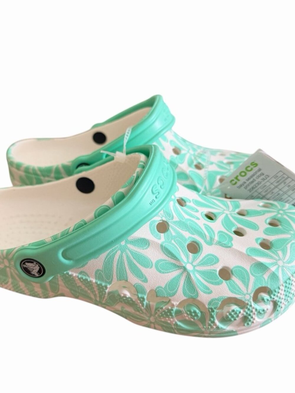 Crocs Baya Seasonal Printed Clog Shoes Womens Size 10 Mint Green Floral Slip On